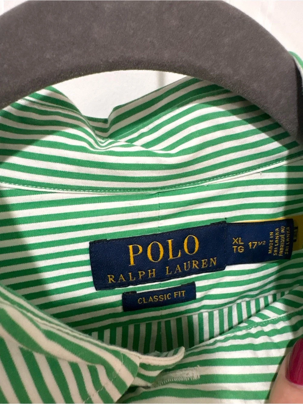 Polo by Ralph Lauren Green and White Striped Button-Down Shirt XL 17.5 Neck size
